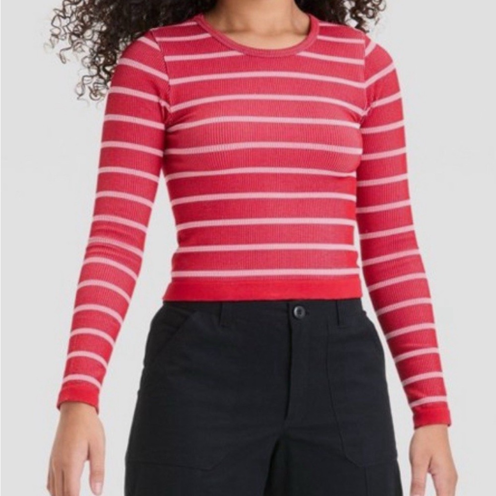 NWT Art Class Red and White Striped Ribbed Long Sleeve Top